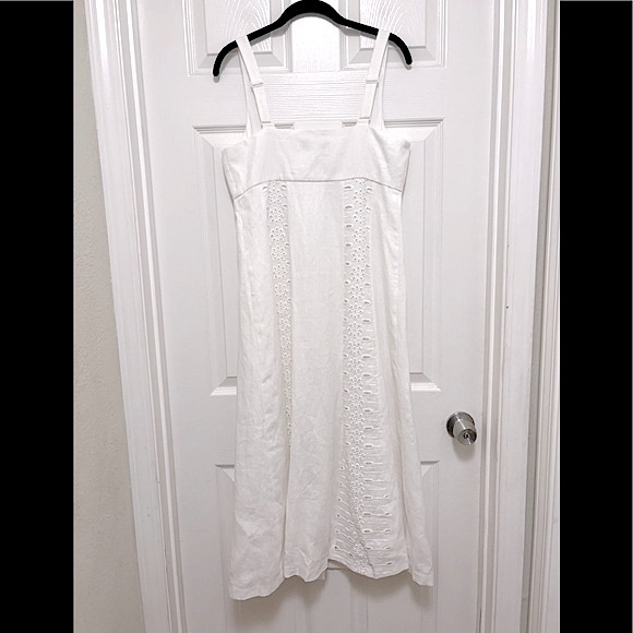 NWT Reiss Clarice Linen Broderie Midi Dress in Ivory - Picture 8 of 10